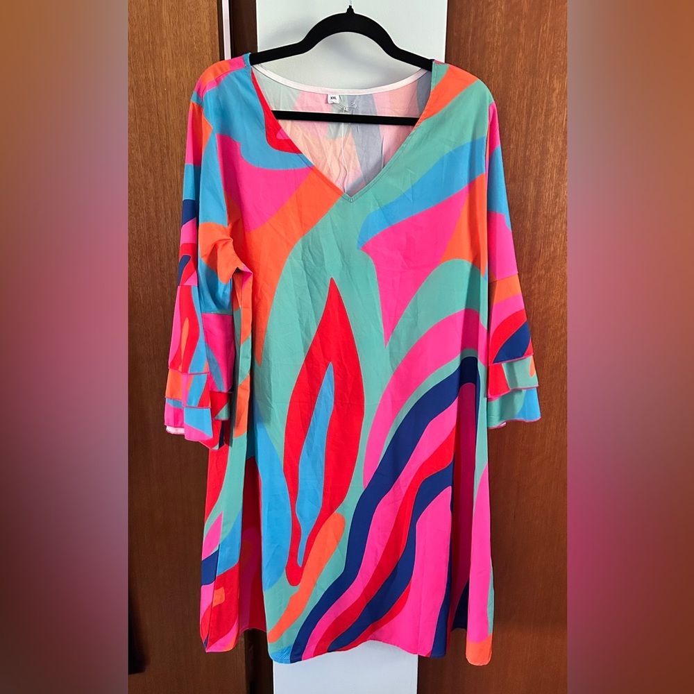 Colorful V-Neck Women's Dress
